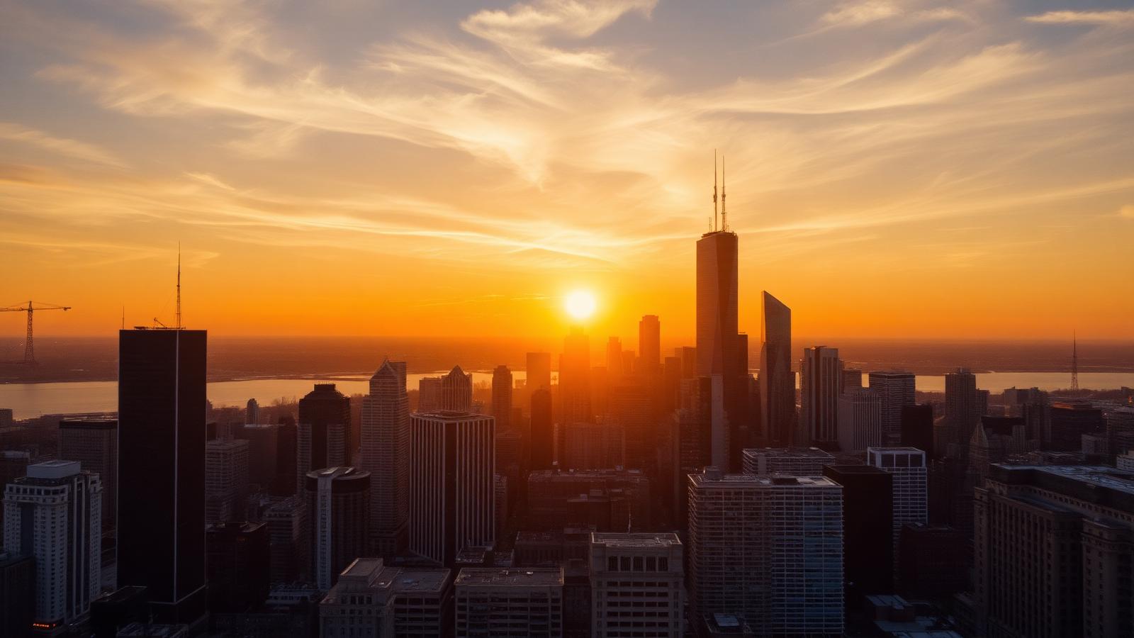 Chicago skyline at sunset