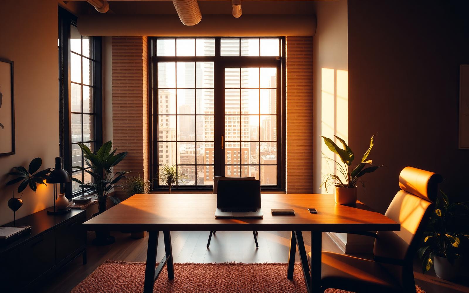 Elxire studio workspace in Chicago at golden hour
